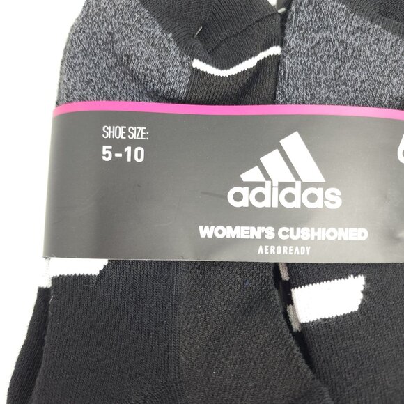 Adidas Womens Cushioned Low-Cut Socks 6 Pair Aeroready Size 5-10 Black Gray - Picture 3 of 7